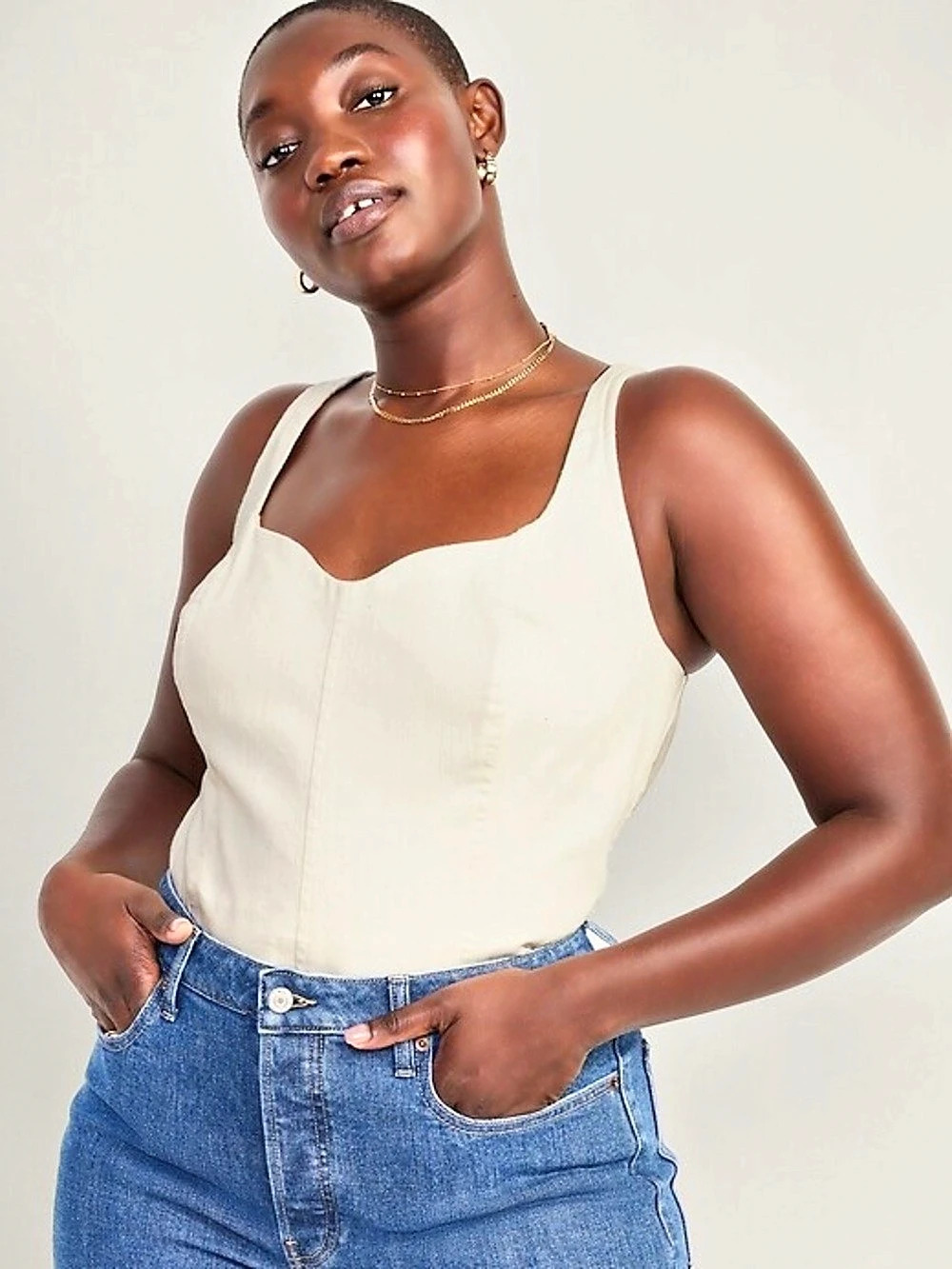 Old Navy Fitted Cropped Corset Cami Top Cream XL